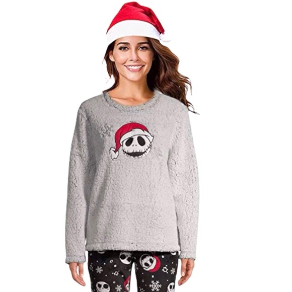 Disney Other - Disney The Night Before Christmas Gray Sherpa Fleece Jack Skellington Pajama Top
